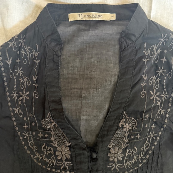 MONORENO Women’s Embroidered Boho Black Tunic Small - Picture 4 of 11
